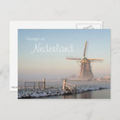 ウィンドミルインウィンターアットサンライズオランダ文字はがき ポストカード (正面/裏面)