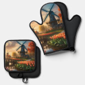 ウィンドミルオランダカントリーサイドバイリバーとチューリップ 鍋つかみ&鍋敷きセット (正面/裏面)