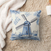 ウィンドミルオランダデルフトブルーヴィンテージ クッション (ブランケット)