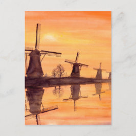 ウィンドミルズサンセット – 水絵画色の ポストカード