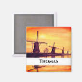 ウィンドミルズサンセット – 水絵画色の マグネット (正面/裏面)