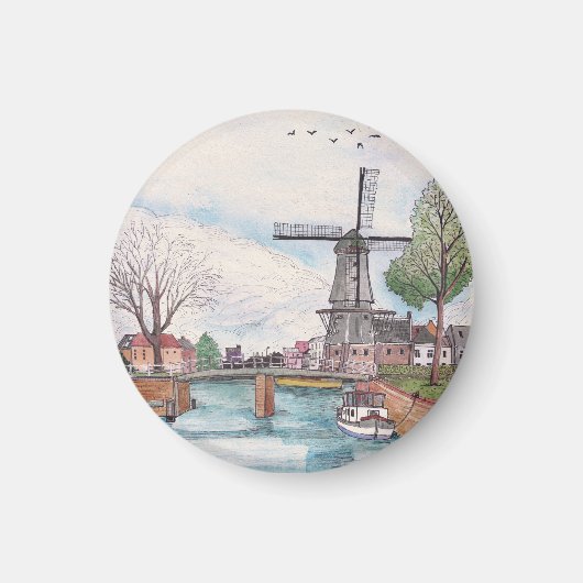 ウィンドミルデアドリアーンハーレムオランダウォータカラー マグネット (正面)