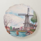 ウィンドミルデアドリアーンハーレムオランダウォータカラー ラウンドクッション (裏面)