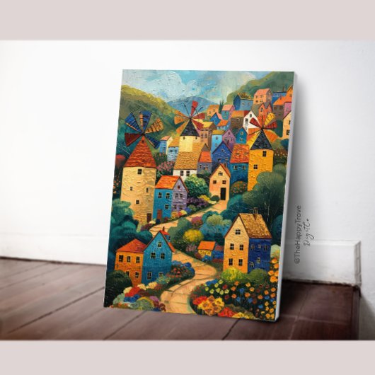 ウィンドミルヴィレッジフォークアートオイルペインティングポスター ポスター