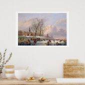 ウィンドミル凍ってい前の川のスケーター(油オン ポスター (キッチン)