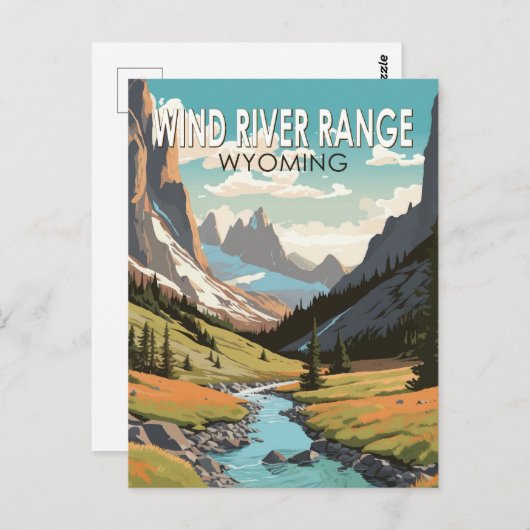 ウィンドリバーレンジワイオミントラベルアートヴィンテージ ポストカード (正面/裏面)