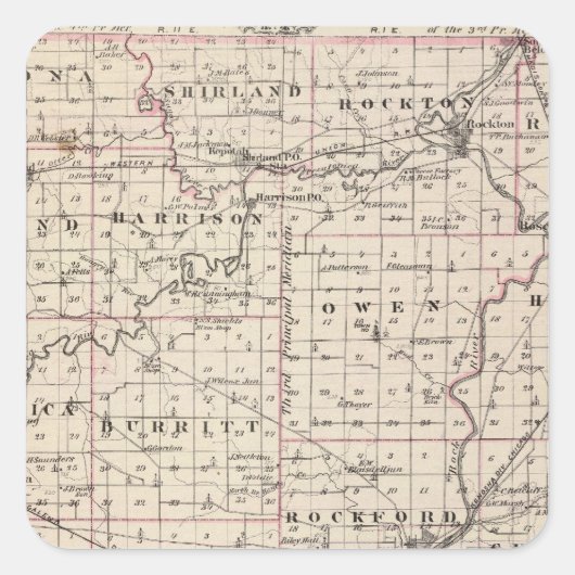 ウィンネバゴ郡とベルヴィデーレの地図 スクエアシール (正面)