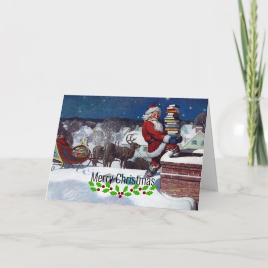 ウィーエスのサンタが本の束を届ける カード (正面)