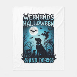 ウィークエンド ハロウィン 犬 おばけ 満月 シルエット フリースブランケット