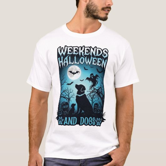 ウィークエンド ハロウィン 犬 おばけ 満月 シルエット Tシャツ (正面)