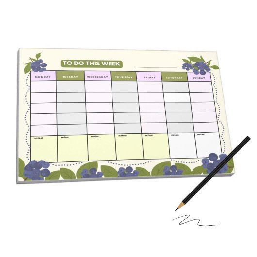 ウィークリープランナーとブルーベリー ノートパッド