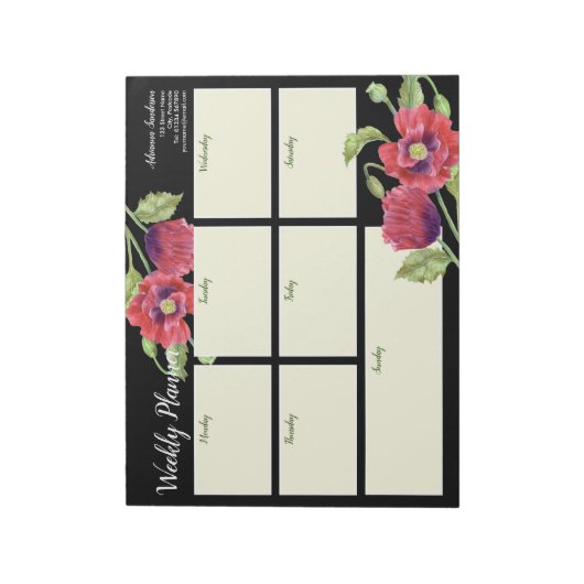 ウィークリープランナーウォーターカラーレッドポピズブラック ノートパッド (回転)
