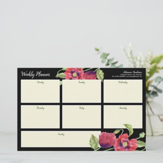 ウィークリープランナーウォーター色レッドポピー黒ステオ 便箋 (スタンド正面)