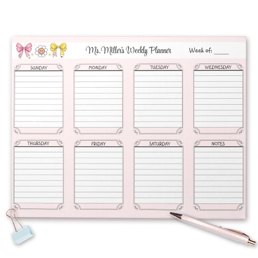 ウィークリープランナーピンクスクール先生名涙遠くに ノートパッド