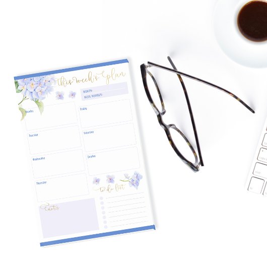 ウィークリープランナーブルーアジサイ花 ポストイット