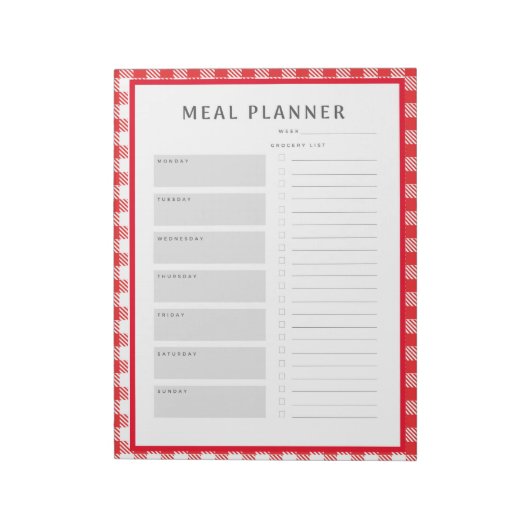 ウィークリーミールプランナーレッドジンガ縁どム ノートパッド (回転)