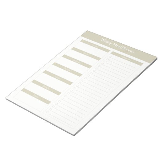 ウィークリーミールプランナー – トープ ノートパッド (アングル)