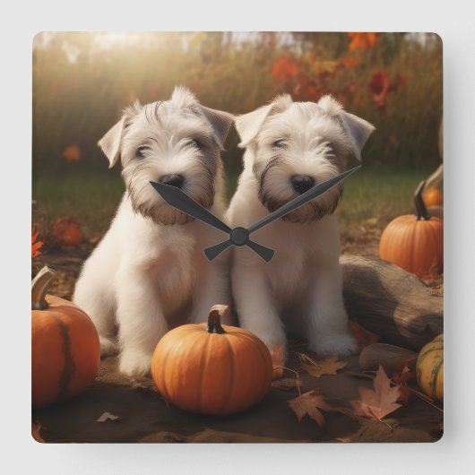 ウィートテリアパピーオータムデライトカボチャ スクエア壁時計 (正面)