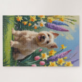 ウィートン・テリア 犬 春の花の絵画 ジグソーパズル (横)
