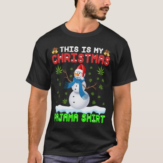 ウィードクリスマスシャツパジャマおもしろいス雪だるまリーフ Tシャツ (正面)