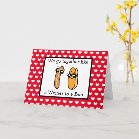 ウィーナーとパンのかわいいフードパンバレンタインデー カード (黄色い花)