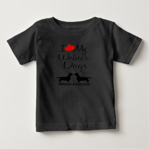 ウィーナーカスタム犬2匹が大好き ベビーTシャツ