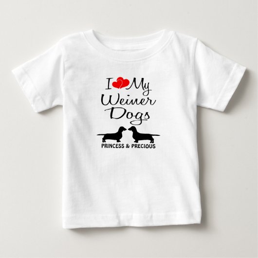 ウィーナーカスタム犬2匹が大好き ベビーTシャツ (正面)