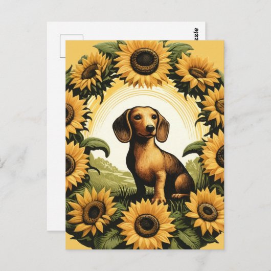 ウィーナードッグダシュンドアートサンフラワーズ ポストカード (正面/裏面)