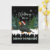 ウィーナー・ワンダーランドを歩くダックスフント カード (黄色い花)