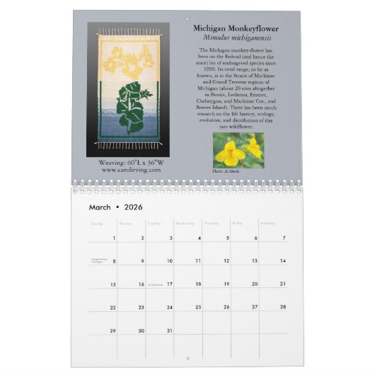 ウィーバーの絶滅危惧野花の日記 カレンダー (3月 2026)