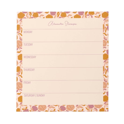 ウィーパーソナライズされたクリープランナーヴィンテージオレンジフローラ ノートパッド (正面)