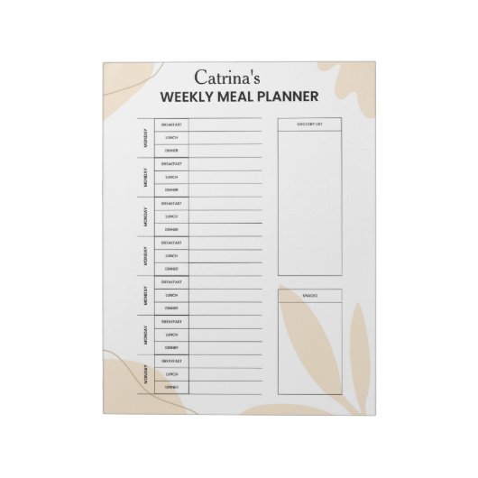 ウィーパーソナライズされたクリー食事プランナー ノートパッド (回転)