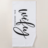 ウィーフェイブラック&ホワイト新婚の花嫁 ビーチタオル (正面)