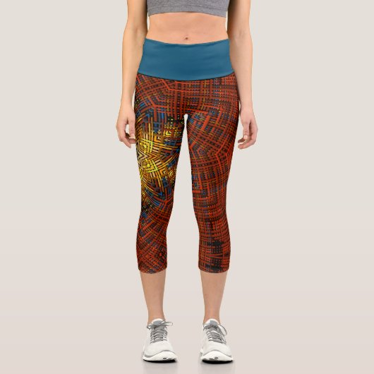 ウィーブマンダラオレンジイエローとブルー カプリレギンス (正面)