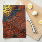 ウィーブマンダラオレンジイエローとブルー キッチンタオル (四つ折り)