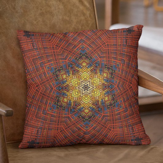 ウィーブマンダラオレンジイエローとブルー クッション
