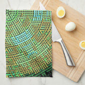 ウィーブマンダラグリーンとオレンジ キッチンタオル (四つ折り)