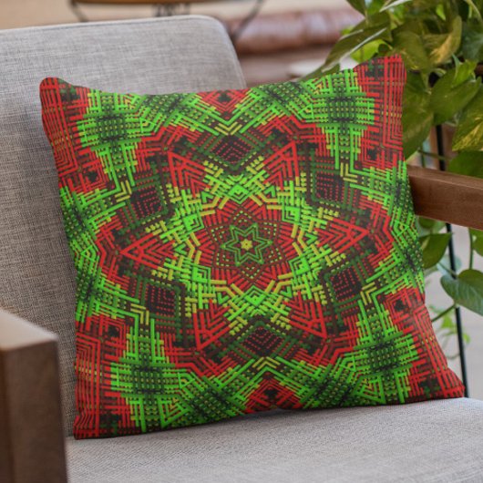 ウィーブマンダラグリーンと赤 クッション