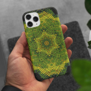 ウィーブマンダラグリーンイエローとブラック iPhone 11 ケース