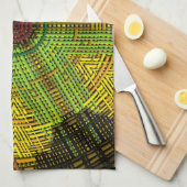 ウィーブマンダラグリーンイエローと赤 キッチンタオル (四つ折り)
