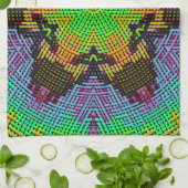 ウィーブマンダラグリーンオレンジと紫 キッチンタオル (折り畳み)