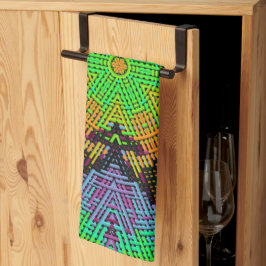 ウィーブマンダラグリーンオレンジと紫 キッチンタオル