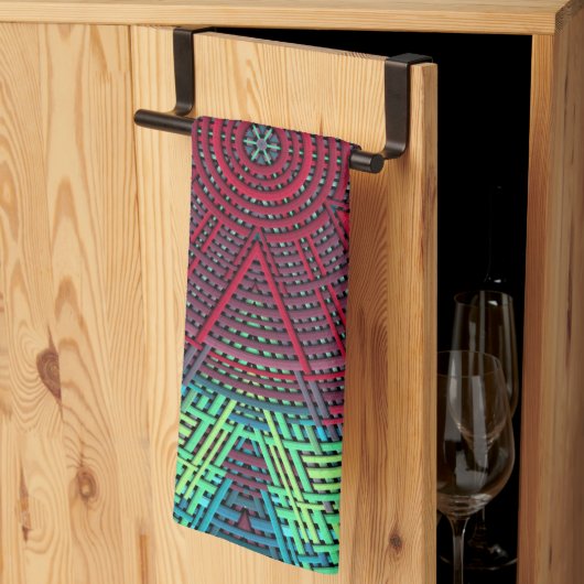 ウィーブマンダラグリーンブルーとレッド キッチンタオル (三つ折り)