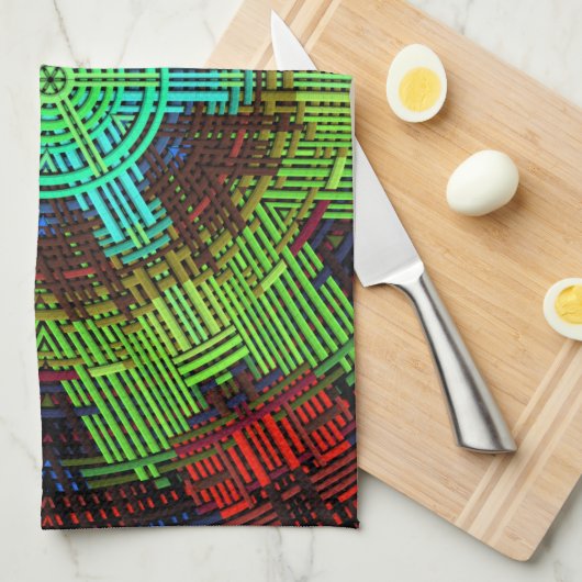 ウィーブマンダラグリーンレッドとブルー キッチンタオル (四つ折り)