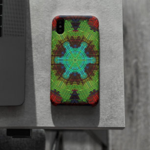 ウィーブマンダラグリーンレッドとブルー iPhone 11 ケース