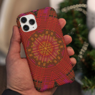 ウィーブマンダラレッドピンクと黄色 iPhone 11 ケース