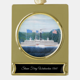 ウィーホーケンのスチームフェリー1868 ゴールドプレートバナーオーナメント