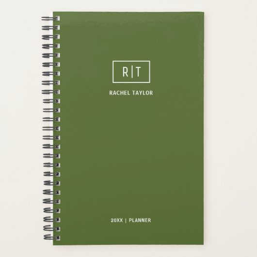 ウィーモダンクリー月ダークオリーブグリーンモノグラム プランナー手帳 (正面)