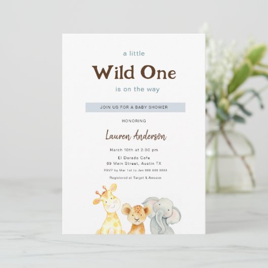 ウィールワンベビーアニマルズボーイベビーシャワー招待状 招待状 (スタンド正面)