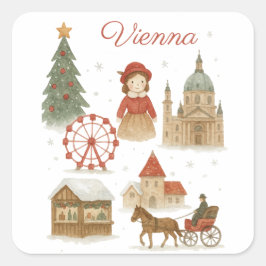 ウィーンのクリスマス水彩画 - 居心地の良いオーストリアの冬 スクエアシール